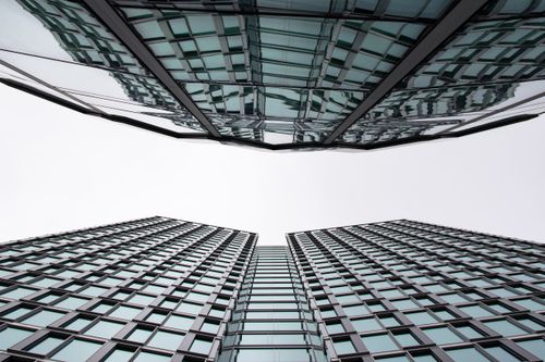 Free View of sleek skyscrapers in Warsaw's financial district showcasing modern architecture. Stock Photo