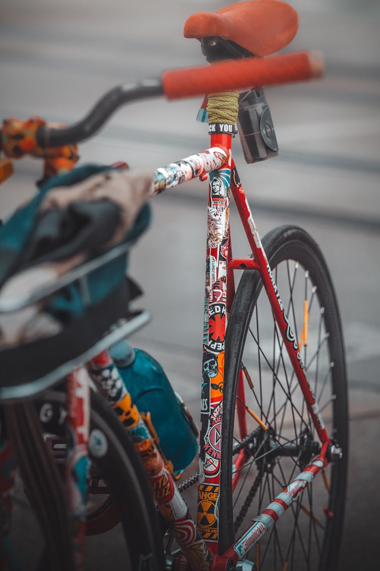 Close-up Of A Bicycle With Colorful Stickers 