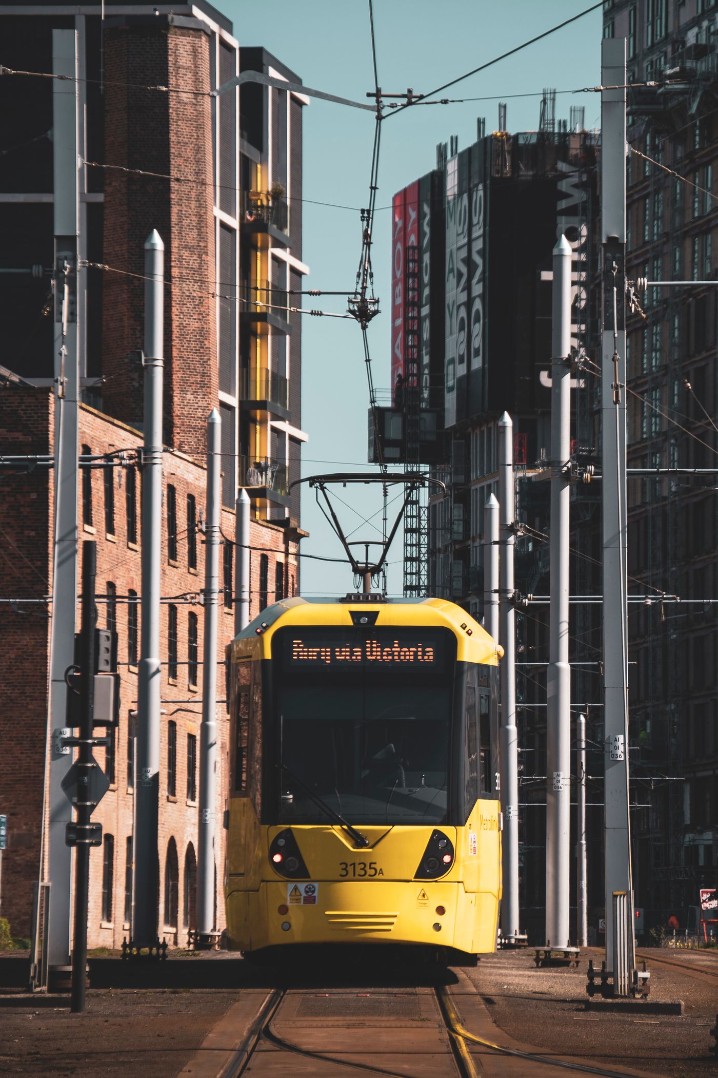 Manchester Metrolink tram in the city