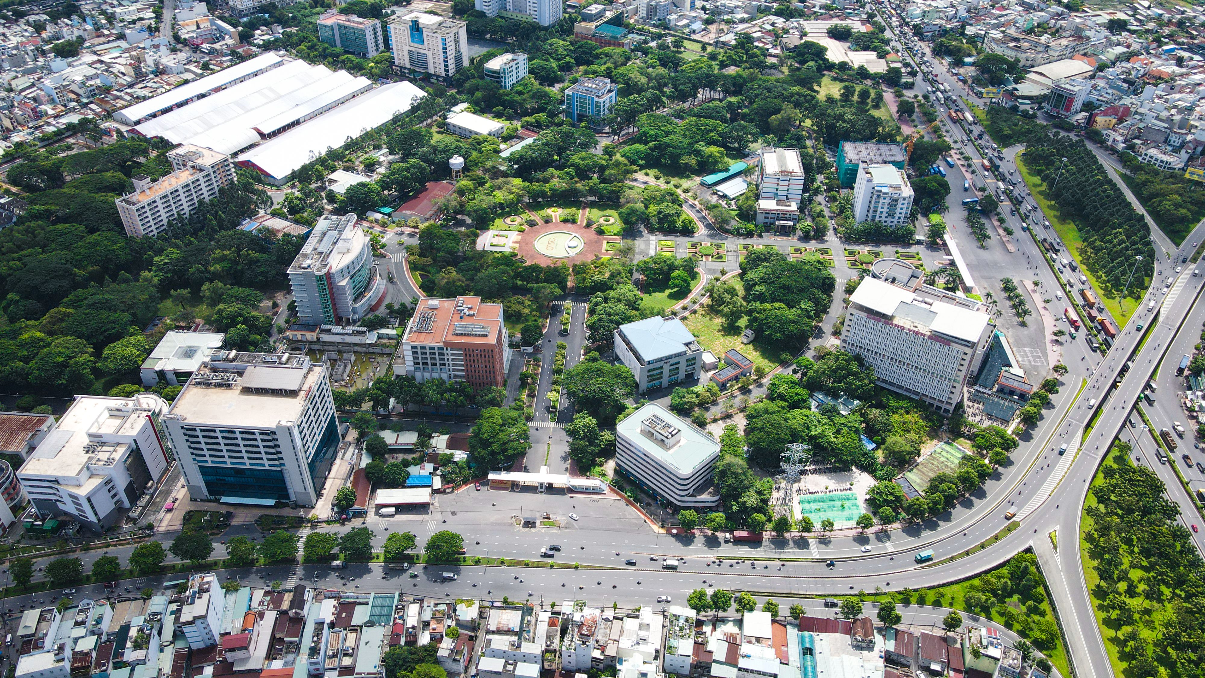 aerial view of barracks newtown ho ghana with modern buildings and green spaces