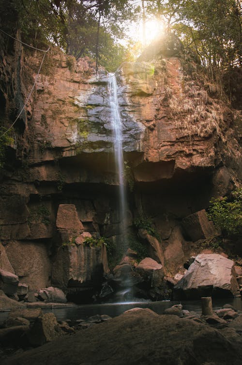 Waterfall on Rocks in Forest