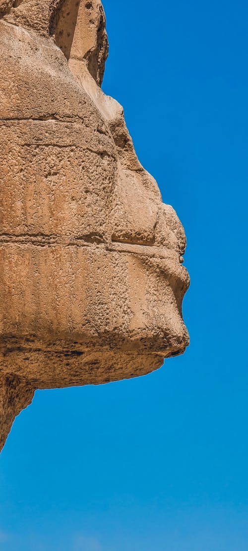 Close-up of the Great Sphinx of Giza on the Background of Blue Sky, Egypt