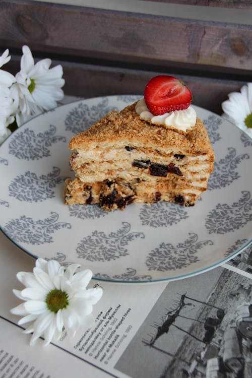 Cake with Strawberry on Plate