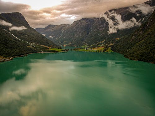 Mountains and Lake Floen in Norway 