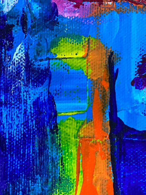 Free Colorful abstract acrylic painting with vivid tones and bold patterns. Stock Photo