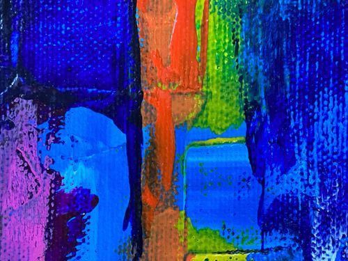 Free Colorful abstract painting with blue, orange, and green hues. Perfect for modern art enthusiasts. Stock Photo