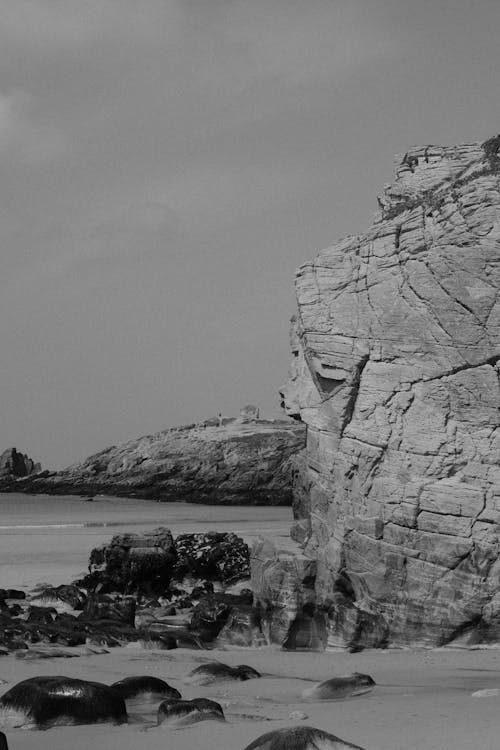 Rocks on Sea Shore in Black and White