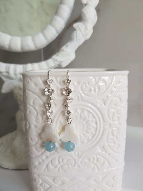 Earrings Hooked On White Floral Jar