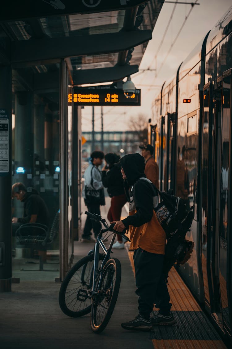 People Exiting A Subway Train