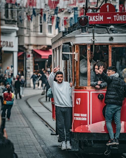 Passenger on the Vintage Tram on the Taksim-Tunel Route