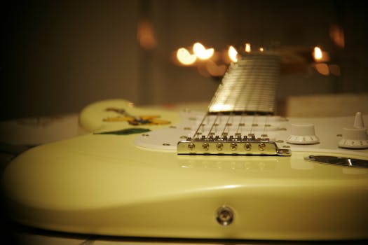 Yellow and White Stratocaster Electric Guitar
