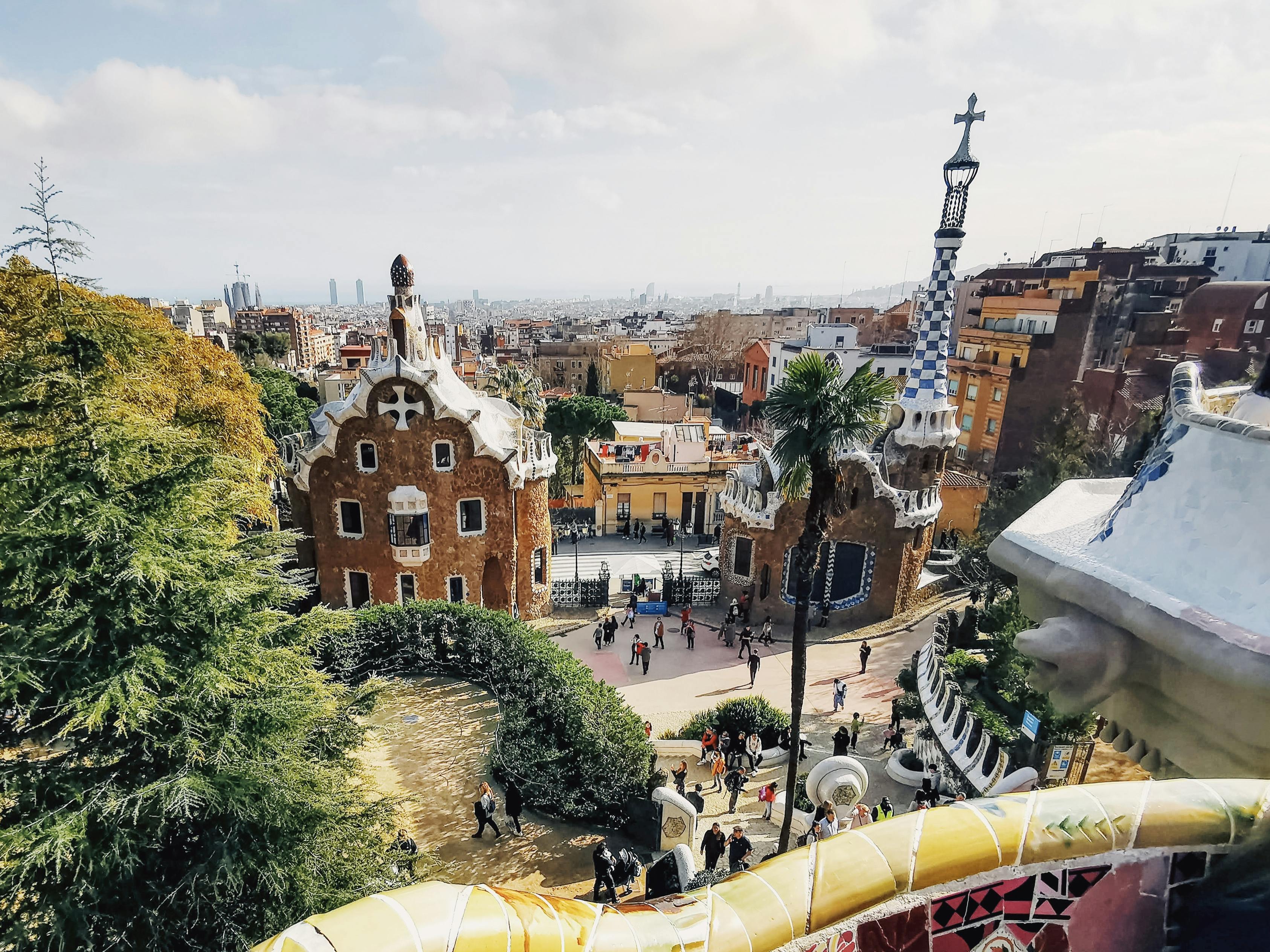 aerial view of park guell in barcelona spain