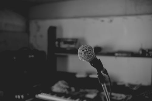 Close-up of a Microphone in a Music Studio 