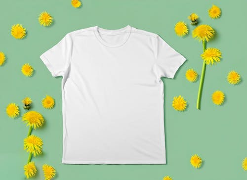 tシャツモックアップ, エレガントなモックアップ, タンポポの花の無料の写真素材