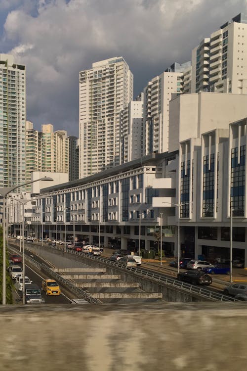 A Street and Modern Buildings in City 