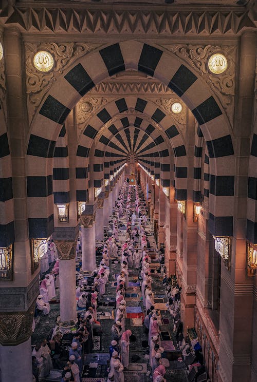 High Angle Shot of the Arches in Al-Masjid an-Nabawi in Medina, Saudi Arabia 