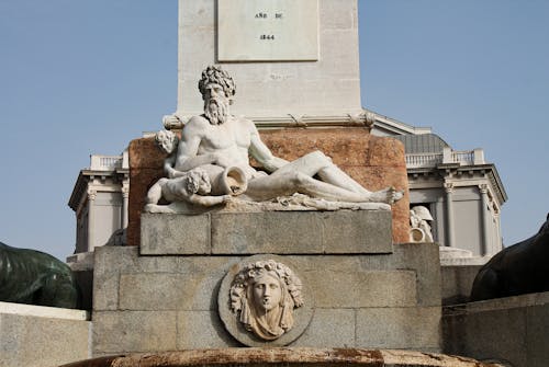 Close-up of the Statue under the Monument to Philip IV of Spain on Plaza de Oriente in Madrid, Spain