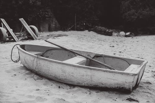 Rowboat wit a Paddle inside on the Beach