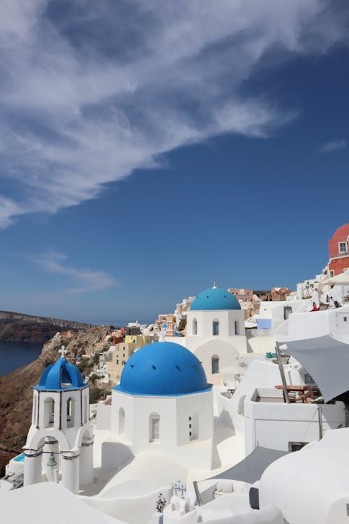 Imagine de stoc gratuită din alb, arhitectură, biserica cu cupolă albastră din santorini