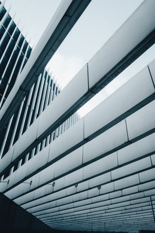 Free Contemporary metal architecture featuring geometric lines in Lisbon, Portugal. Stock Photo
