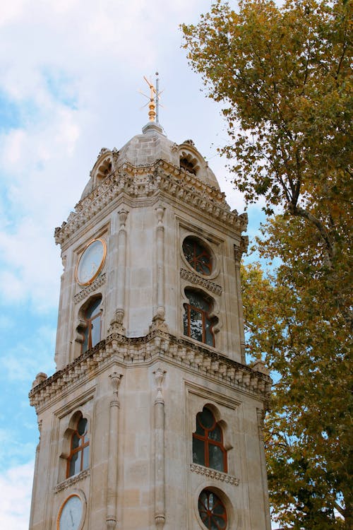 Facade of Neo-baroque Dolmabahce Clock Tower in Istanbul