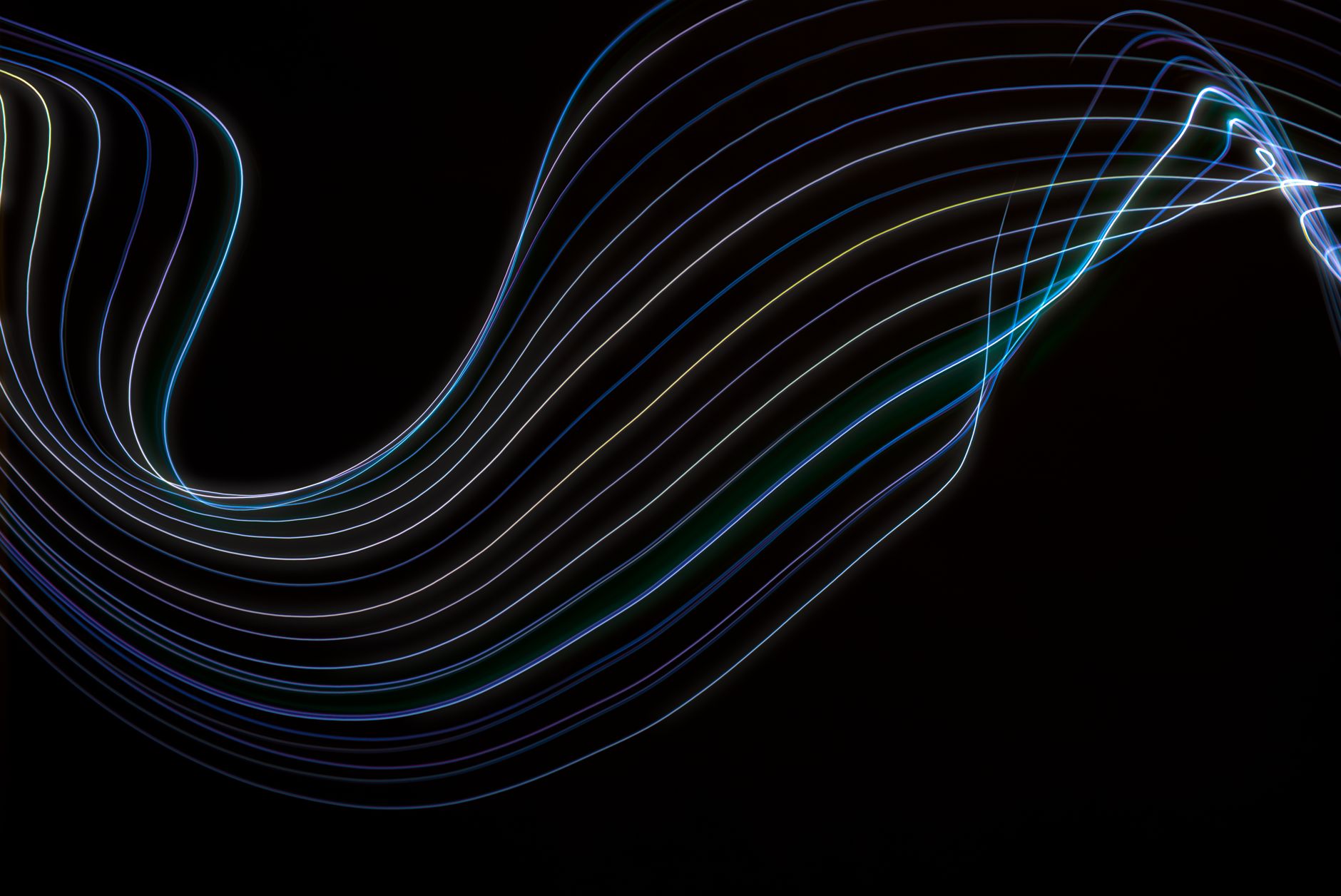 A captivating abstract image featuring colorful light waves on a black backdrop.