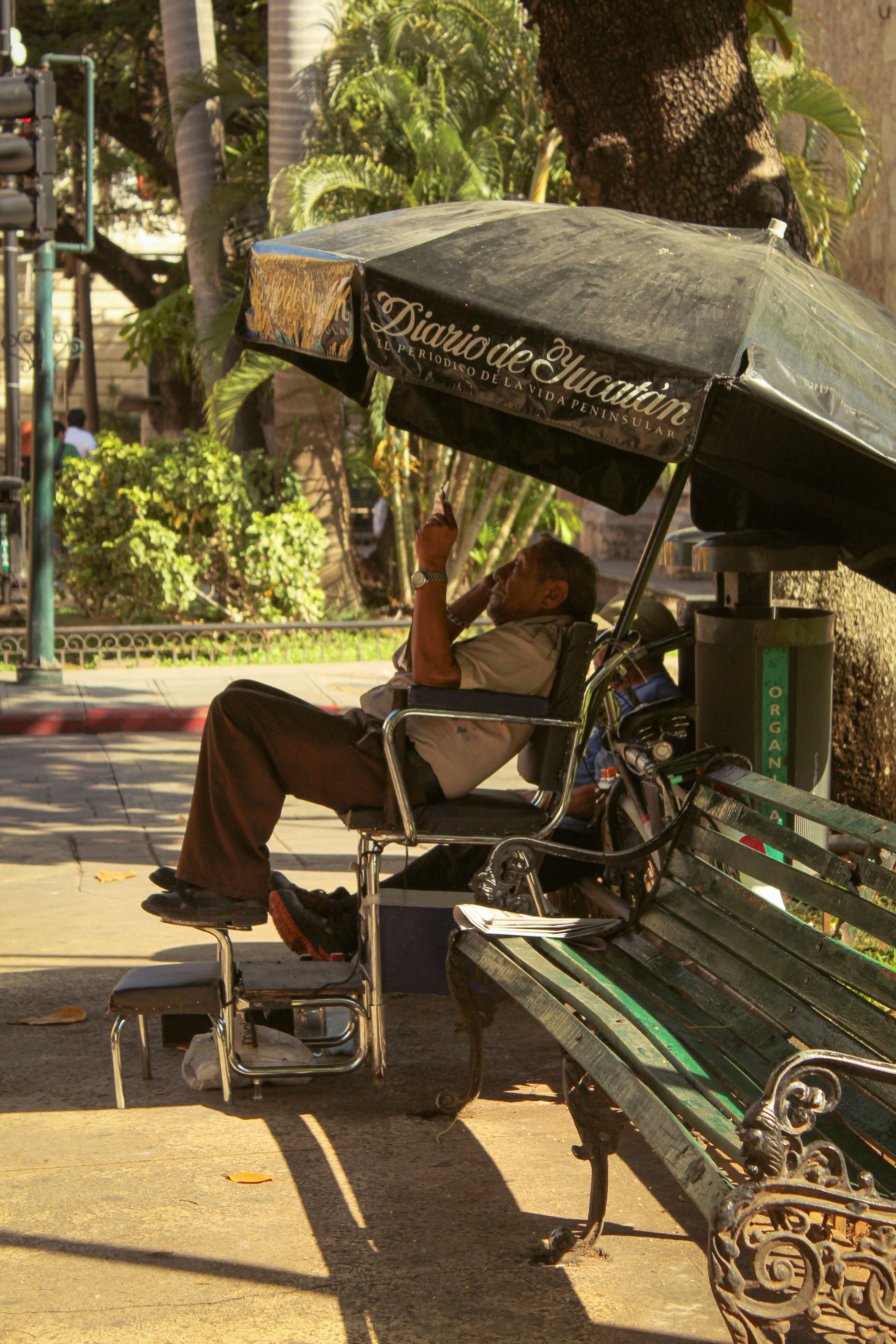Man Sitting under an Umbrella in a Park · Free Stock Photo