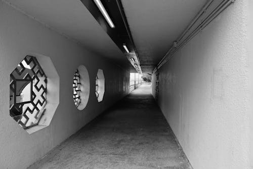 Безкоштовне стокове фото на тему «відтінки сірого, коридор, коридори»