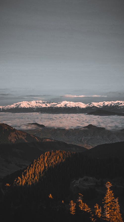 Landscape of Snowcapped Mountains above the Clouds 