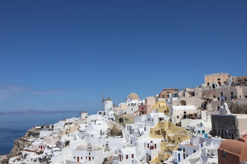 Aerial View of White Houses in Oia, Santorini, Greece 