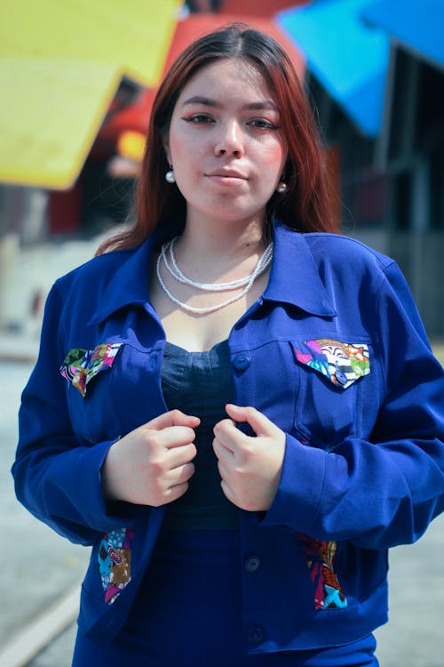 Woman Posing in Blue Jacket