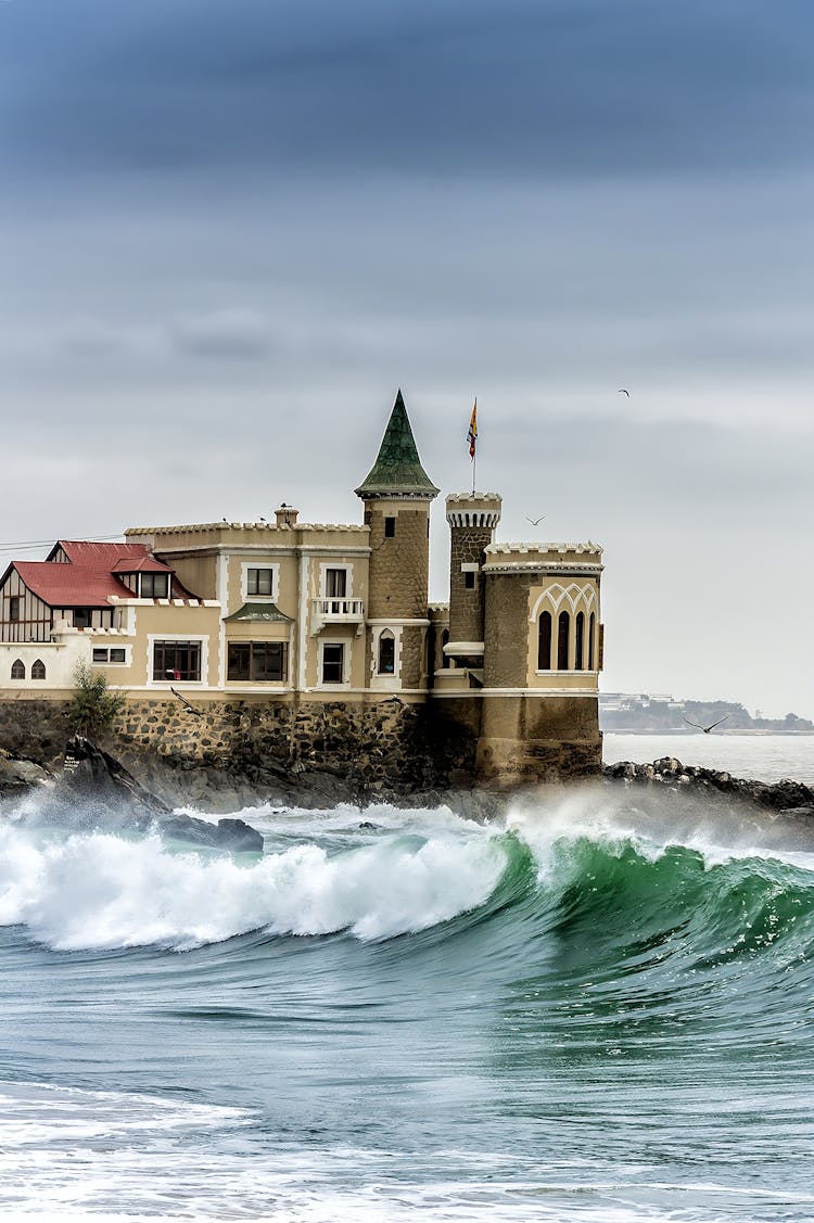 Sea Waves By Wulff Castle In Vina Del Mar, Chile