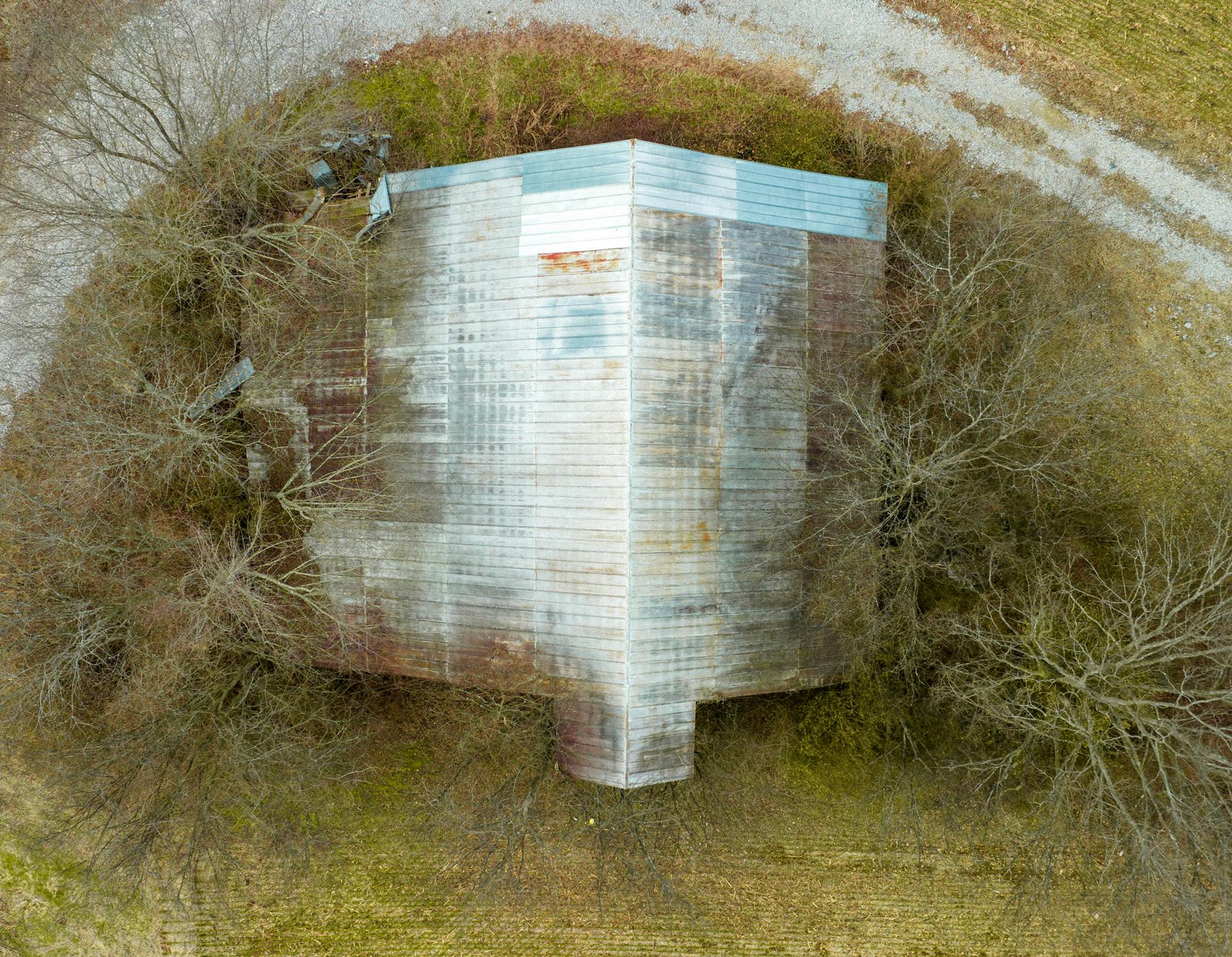 Birds Eye View of a Roof of an Old Barn