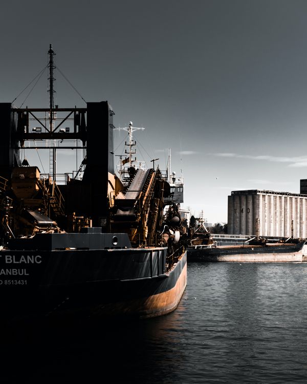 Industrial cargo vessel at port