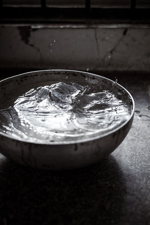 Water in Bowl in Black and White