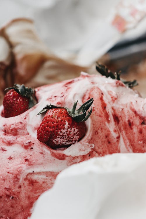 Strawberries Decorating Ice Cream