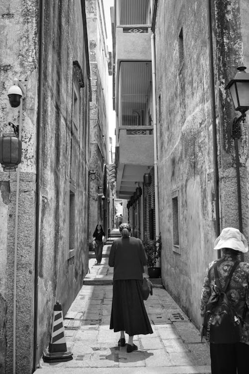 Narrow Alley in Town in Black and White