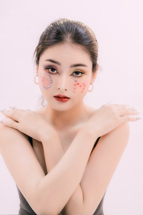 Makeup on Posing Woman Face