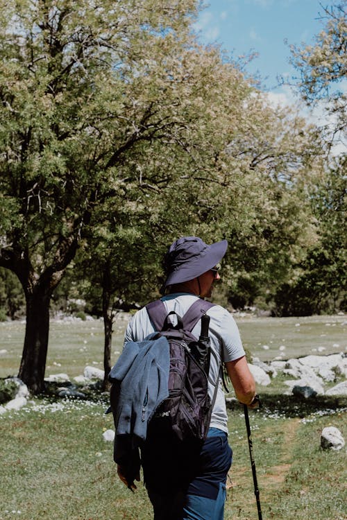 Backpacker Hiking in the Countryside 