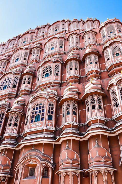 Pink Facade of the Hawa Mahal Palace in Jaipur