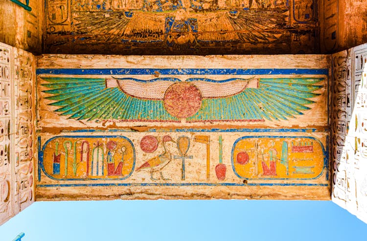 Winged Sun Disc And Hieroglyphs On The Lintel Of The Temple Of Ramesses III Peristyle Hall