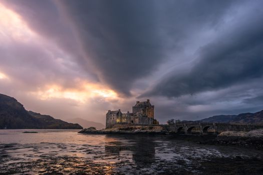 Castle on Seashore at Sunset