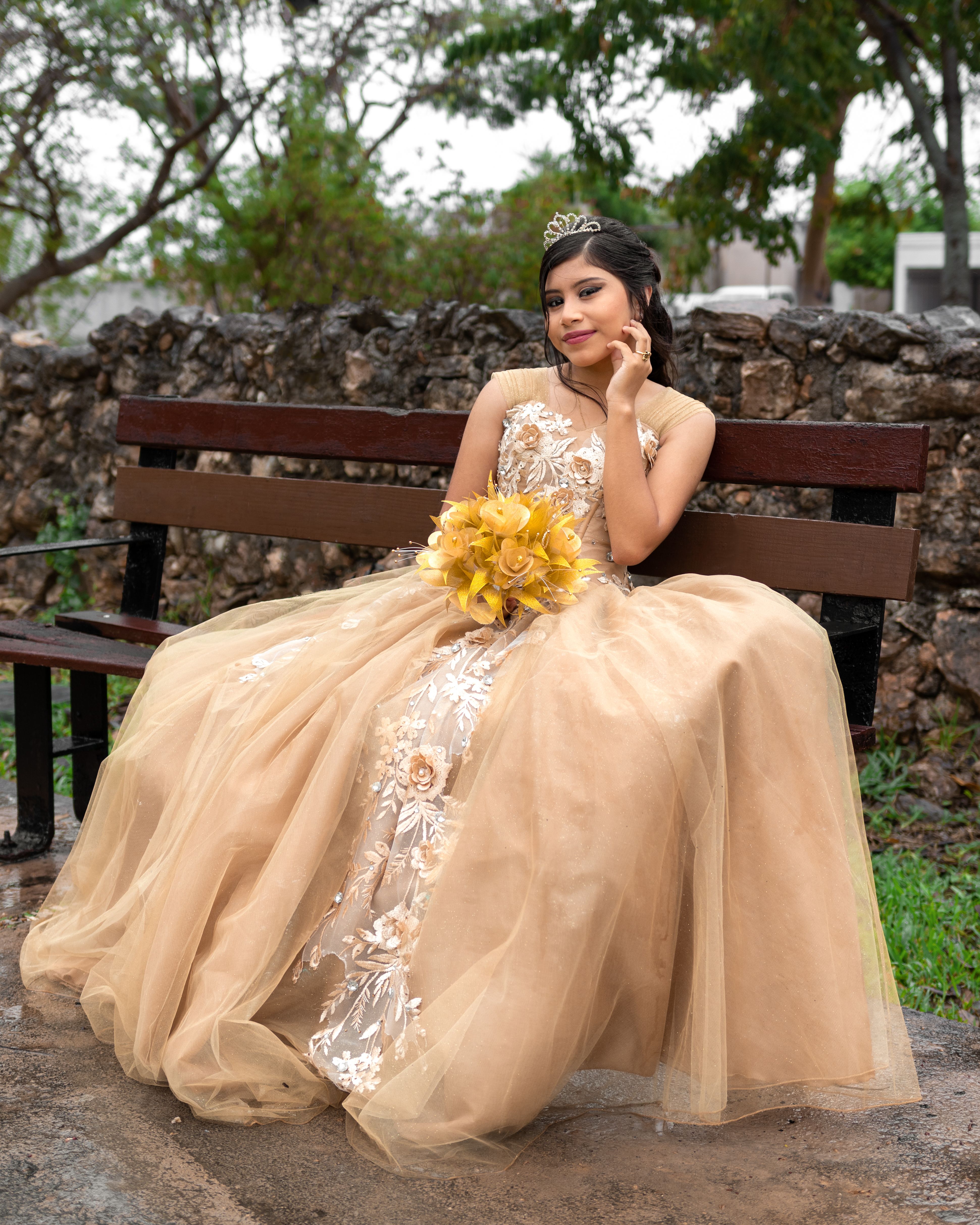 what color flowers go with a gold prom dress Glamorous Gold Floral Sequin Prom Dress with Criss-Cross Back – FancyVestido main image 1