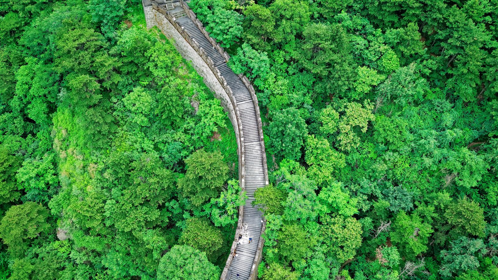Mutianyu Great Wall of China winding over green mountains