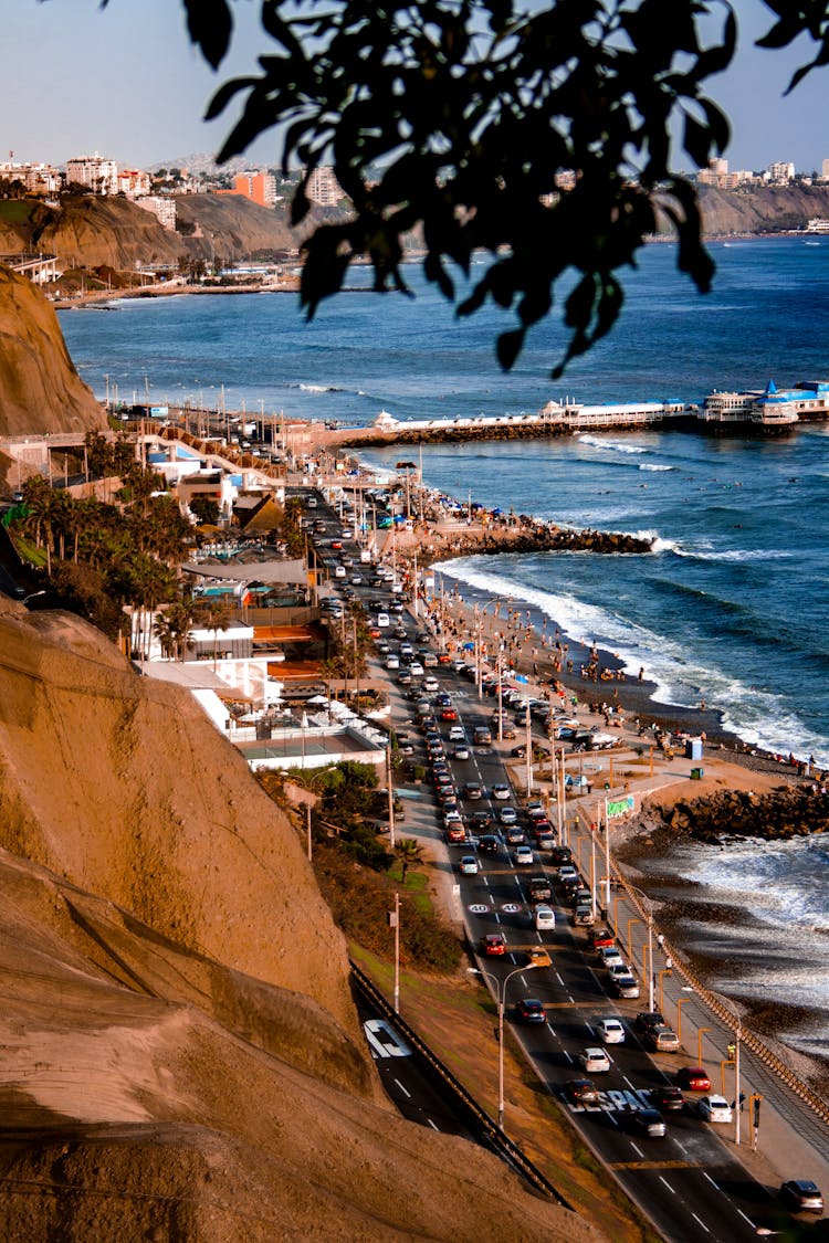 High Angle Shot Of The Costa Verde, Lima, Peru