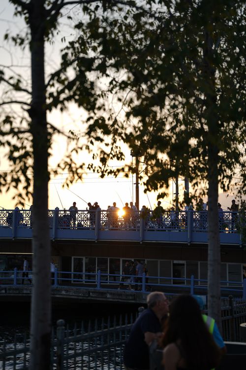 Free Silhouettes of people on Galata Bridge at sunset, capturing the vibrant atmosphere of Istanbul. Stock Photo