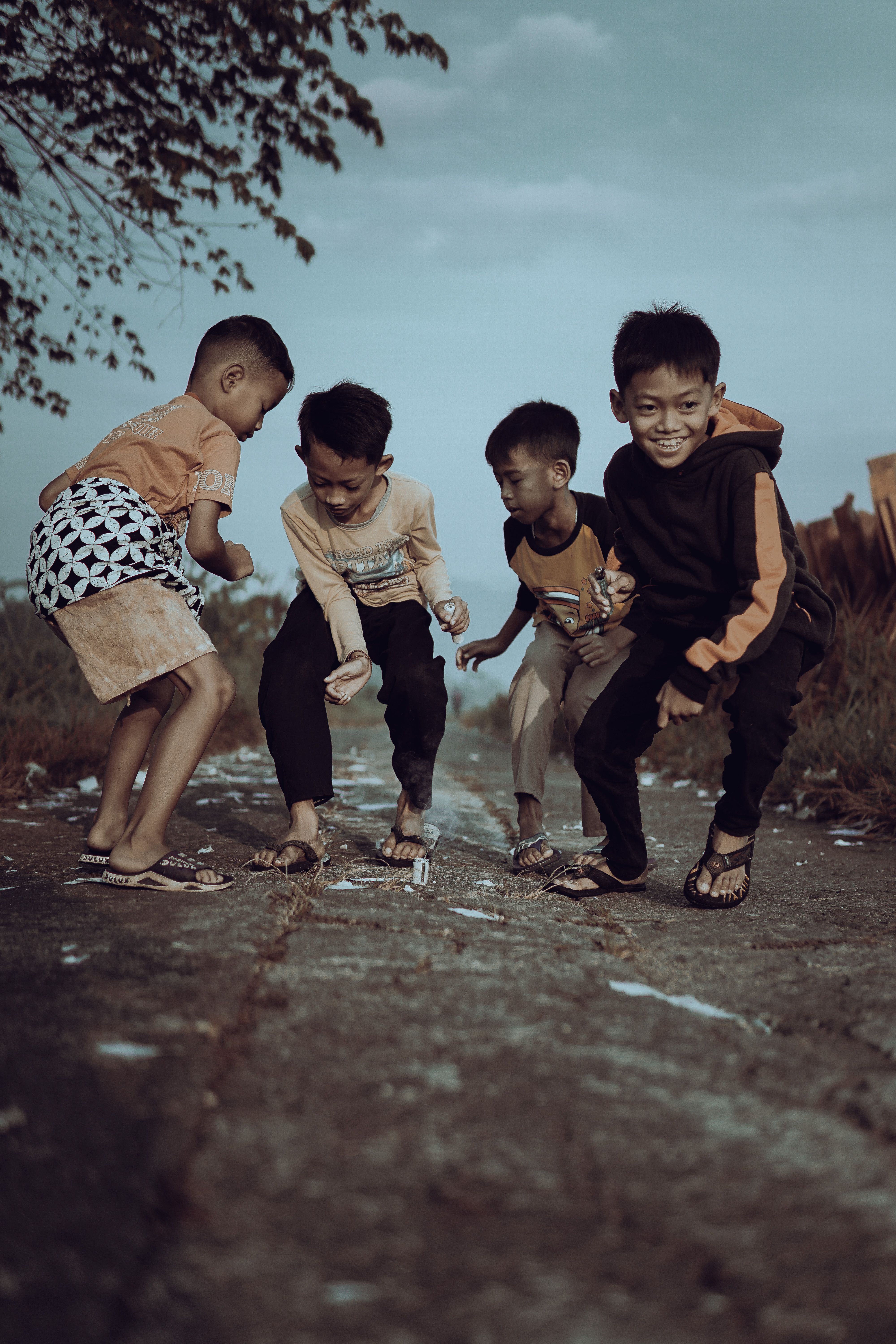 Happy children playing together outdoors