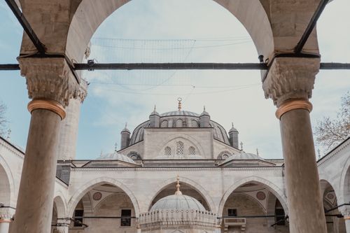Free Stunning view of an Istanbul mosque, showcasing intricate arches and domes in daylight. Stock Photo