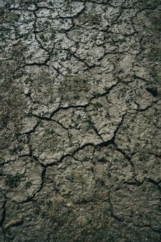Close-up view of cracked earth representing dry and arid conditions, symbolizing environmental drought.