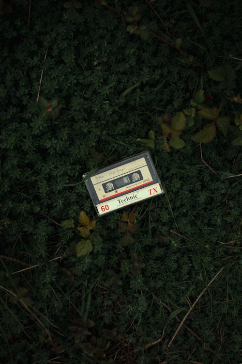 Nostalgic Photo of a Cassette Tape on the Grass